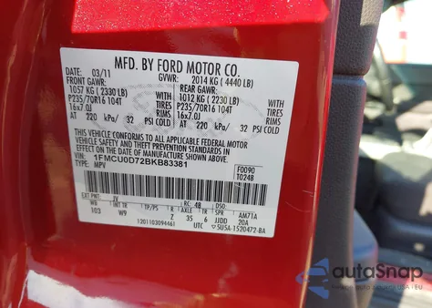 2011 Ford Escape Xlt from USA, damaged, VIN 1FMCU0D72BKB83381